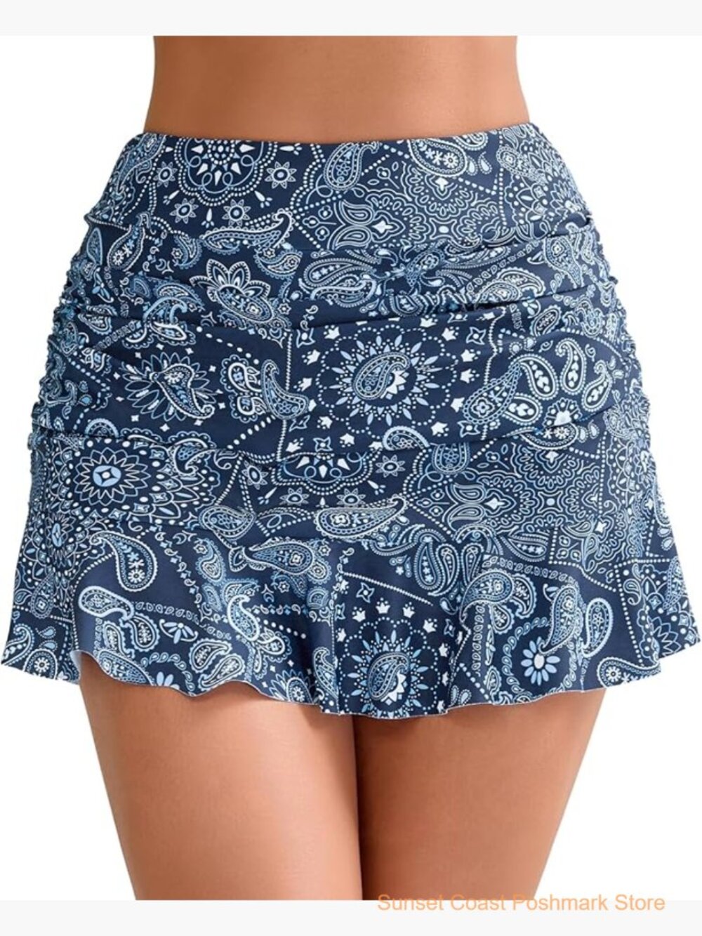 High Waisted Ruffle Swim Skirt Bikini Bottom Tummy Control